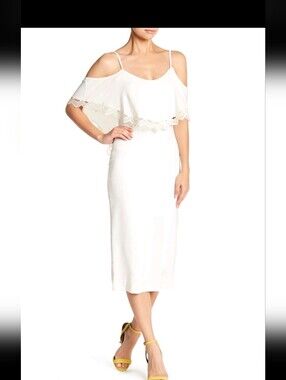 Dress the Population 154706 Women's Beth Overlay Dress White